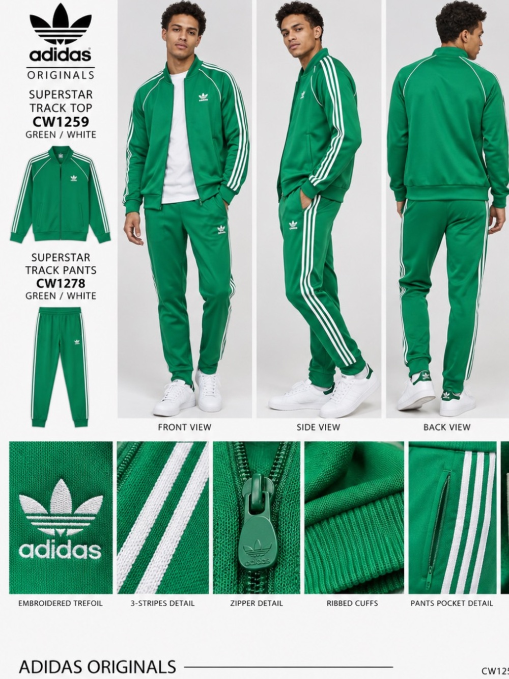 adidas Originals kelly Green & White Superstar Tracksuit
